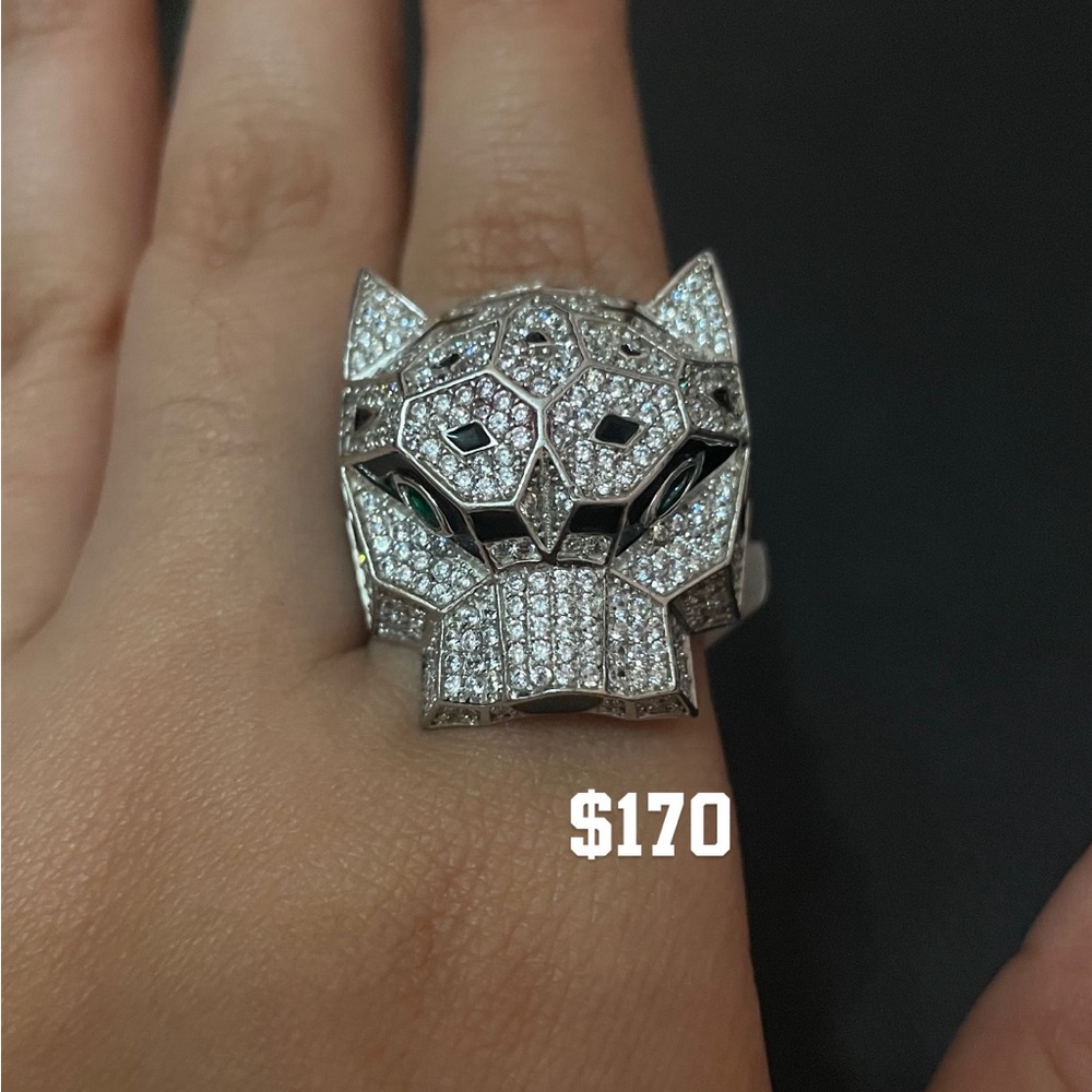 Silver Panther Ring with Crystals